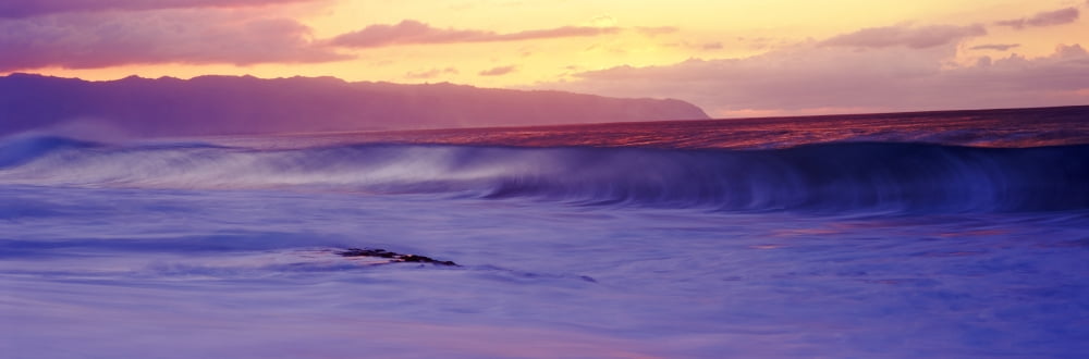 Surf in the ocean at sunset Oahu Hawaii USA Canvas Art - Panoramic Images (36 x 12)