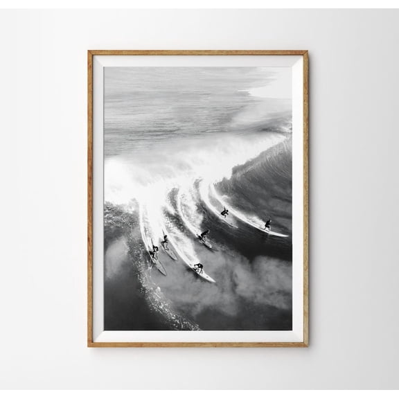 Surf ocean print, black and white beach wall art, surfing coastal poster, bw beachy wall art Unframed Paper Print