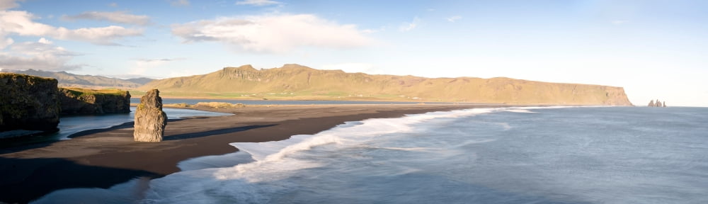 Surf on the beach Dyrholaey Iceland Canvas Art - Panoramic Images (27 x 9)