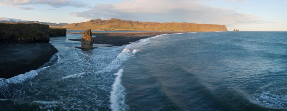 Surf on the beach Dyrholaey Iceland Canvas Art - Panoramic Images (36 x 12)