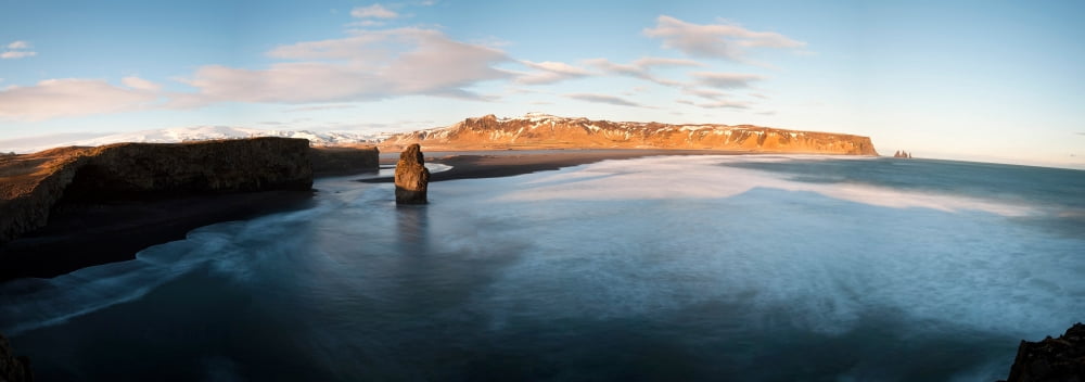 Surf on the beach Dyrholaey Iceland Canvas Art - Panoramic Images (36 x 12)