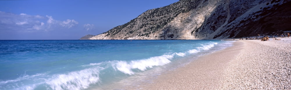 Surf on the beach Myrtos Beach Cephalonia Ionian Islands Greece Canvas Art - Panoramic Images (36 x 12)