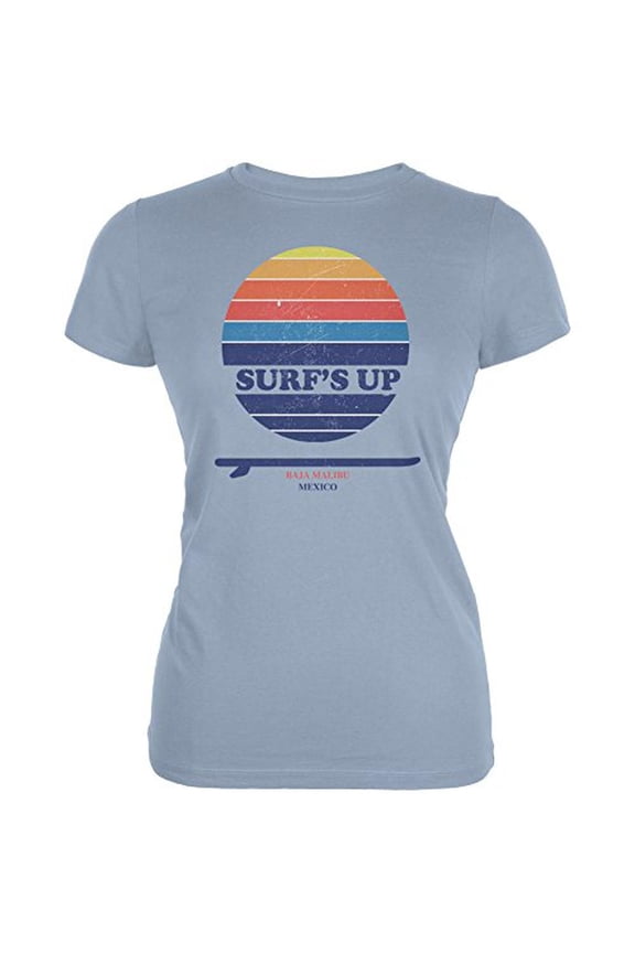 Surf's Up Baja Malibu Light Blue Juniors Soft T-Shirt - Small