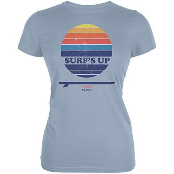 Surf's Up Biarritz France Light Blue Juniors Soft T-Shirt - X-Large