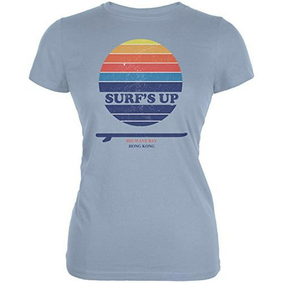 Surf's Up Big Wave Bay Hong Kong Light Blue Juniors Soft T-Shirt - Large