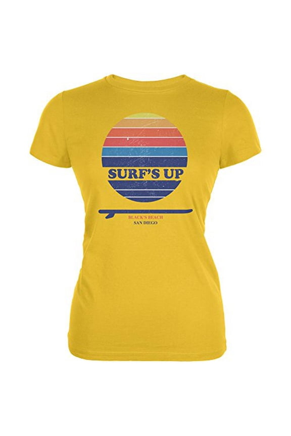 Surf's Up Black's Beach San Diego Bright Yellow Juniors Soft T-Shirt - 2X-Large