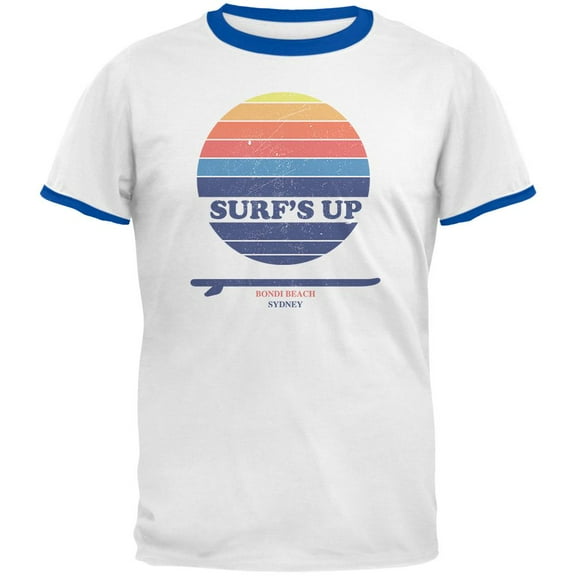 Surf's Up Bondi Beach Sydney Australia Mens Ringer T Shirt White-Royal 2XL