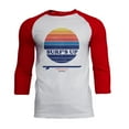 thumbnail image 1 of Surf's Up Bondi Beach Sydney Australia Mens Soft Raglan T Shirt White-Red MD, 1 of 1