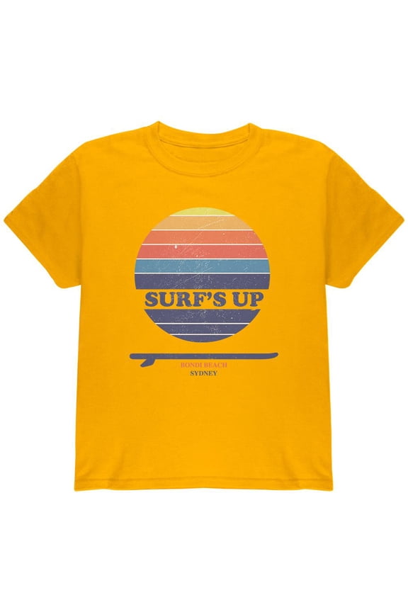 Surf's Up Bondi Beach Sydney Australia Youth T Shirt Gold Youth X-SM