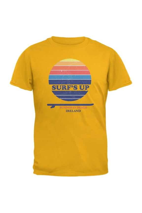 Surf's Up Bundoran Beach Gold Adult T-Shirt - Medium
