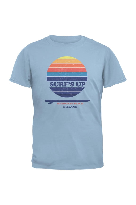 Surf's Up Bundoran Beach Light Blue Adult T-Shirt - X-Large