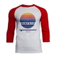 thumbnail image 1 of Surf's Up Byron Bay Australia Mens Soft Raglan T Shirt White-Red LG, 1 of 1
