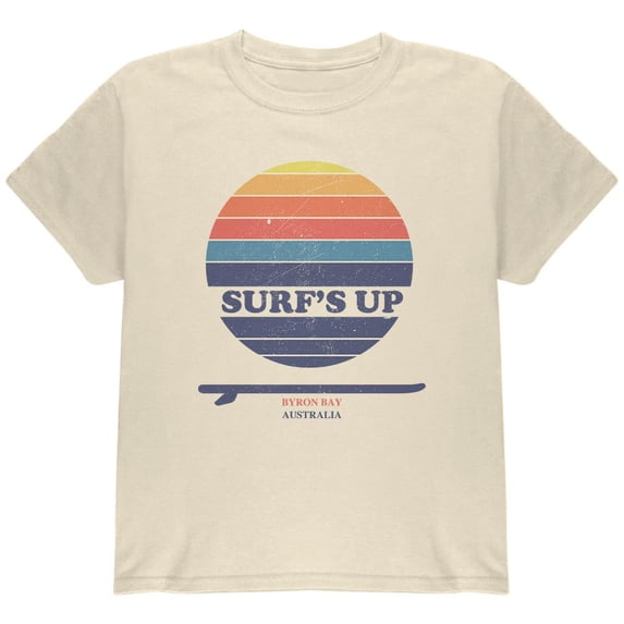 Surf's Up Byron Bay Australia Youth T Shirt Natural YXL