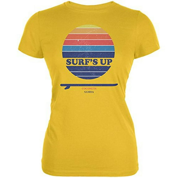 Surf's Up Coconuts Samoa Bright Yellow Juniors Soft T-Shirt - X-Large