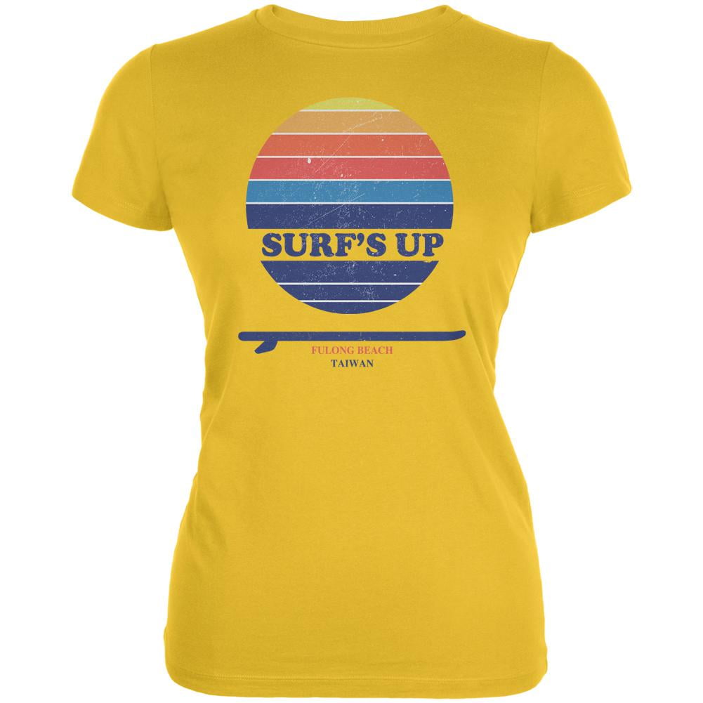 Surf's Up Furlong Beach Taiwan Juniors Soft T Shirt Bright Yellow MD