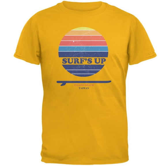 Surf's Up Furlong Beach Taiwan Mens T Shirt Gold SM
