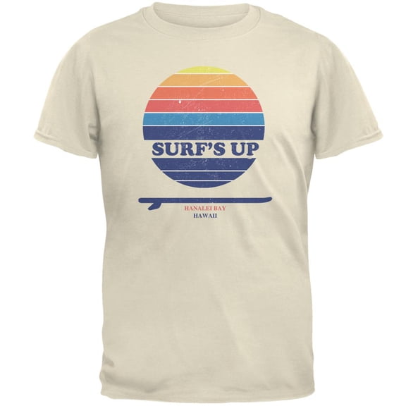 Surf's Up Hanalei Bay Hawaii Mens T Shirt Natural SM