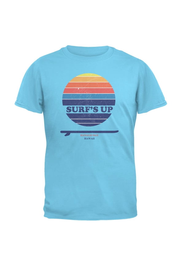 Surf's Up Hanalei Bay Hawaii Mens T Shirt Sky MD