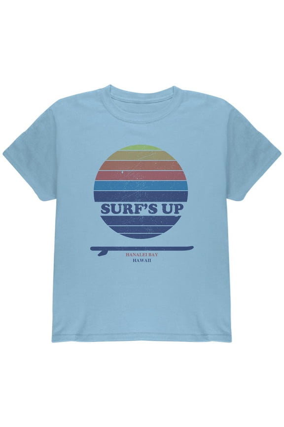 Surf's Up Hanalei Bay Hawaii Youth T Shirt Light Blue YMD