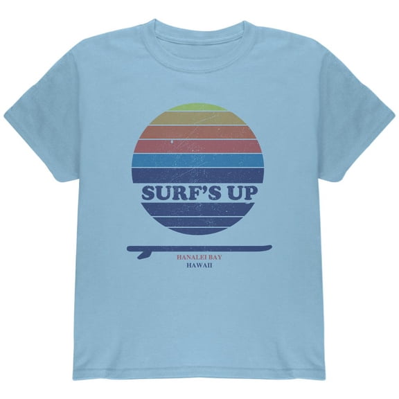 Surf's Up Hanalei Bay Hawaii Youth T Shirt Light Blue YSM