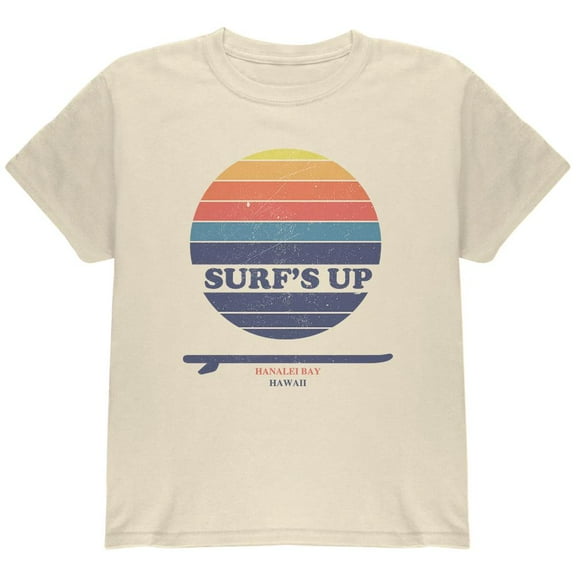Surf's Up Hanalei Bay Hawaii Youth T Shirt Natural YSM