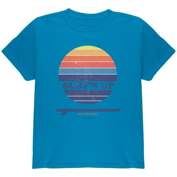 Surf's Up Hanalei Bay Hawaii Youth T Shirt Sapphire YXL