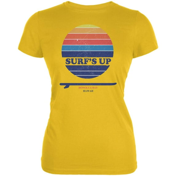 Surf's Up Honolua Bay Hawaii Juniors Soft T Shirt Bright Yellow LG