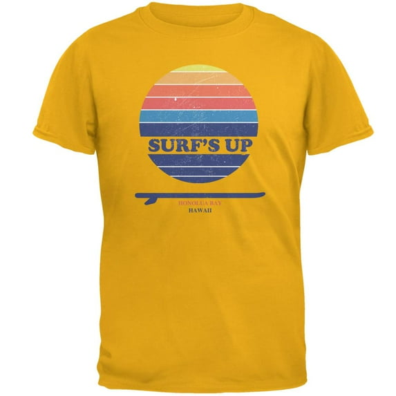 Surf's Up Honolua Bay Hawaii Mens T Shirt Gold MD