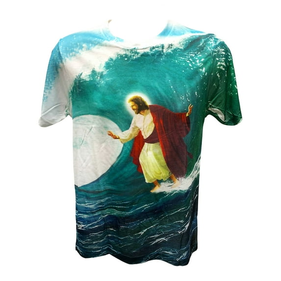 Surf's Up Jesus T-Shirt Lord Christ Surfing Funny JC Surf Savior Mens Adult