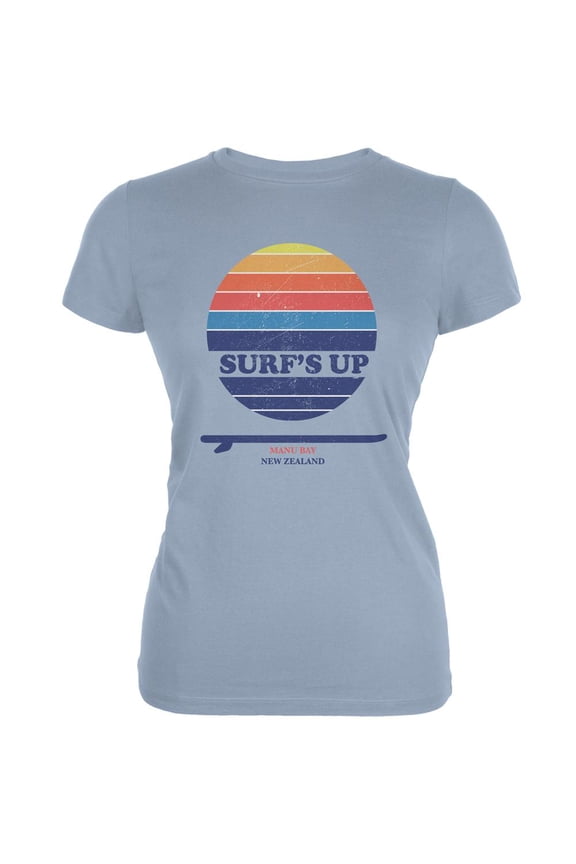 Surf's Up Manu Bay Beach Light Blue Juniors Soft T-Shirt - X-Large