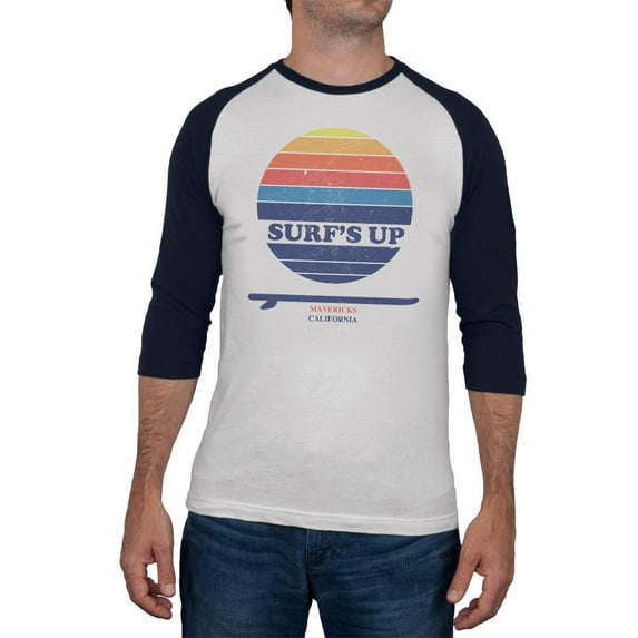 Surf's Up Mavericks California Mens Raglan T Shirt White-Navy 2XL