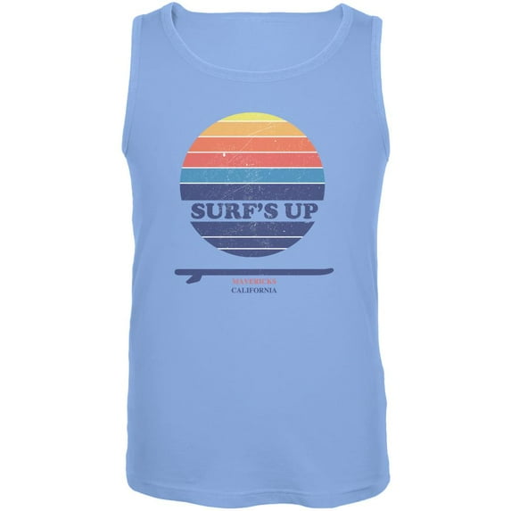 Surf's Up Mavericks California Mens Tank Top Carolina Blue MD