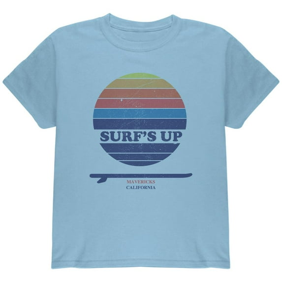 Surf's Up Mavericks California Youth T Shirt Light Blue YLG