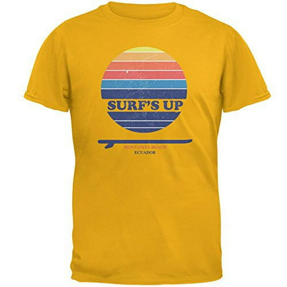 Surf's Up Montanita Beach Ecuador Mens T Shirt Gold LG