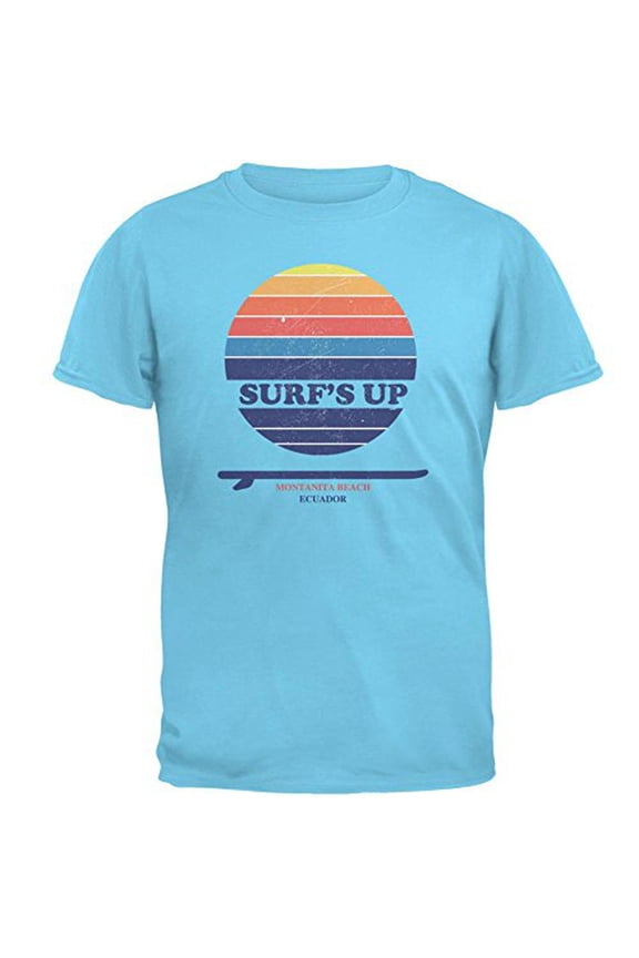 Surf's Up Montanita Beach Ecuador Mens T Shirt Sky X-LG