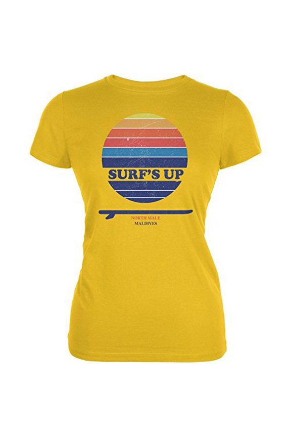 Surf's Up North Male Maldives Juniors Soft T Shirt Bright Yellow MD