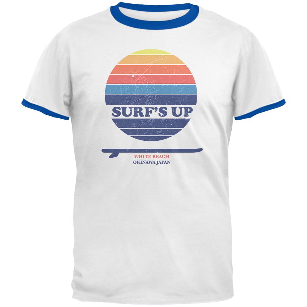 T-shirt Ringer Old Glory 'Surf's Up White Beach Okinawa' Pour Homme - Manches Courtes Et Coupe Classique