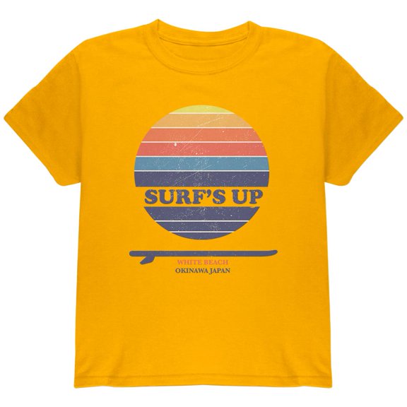 Surf's Up Okinawa Beach Youth T Shirt Gold YMD