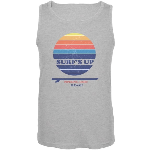 surf's up pipeline beach heather grey adult tank top