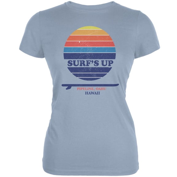 Surf's Up Pipeline Beach Light Blue Juniors Soft T-Shirt - Large