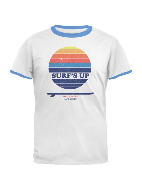 Surf's Up Ponta Preta Cape Verde Mens Ringer T Shirt White/Carolina Blue 2XL