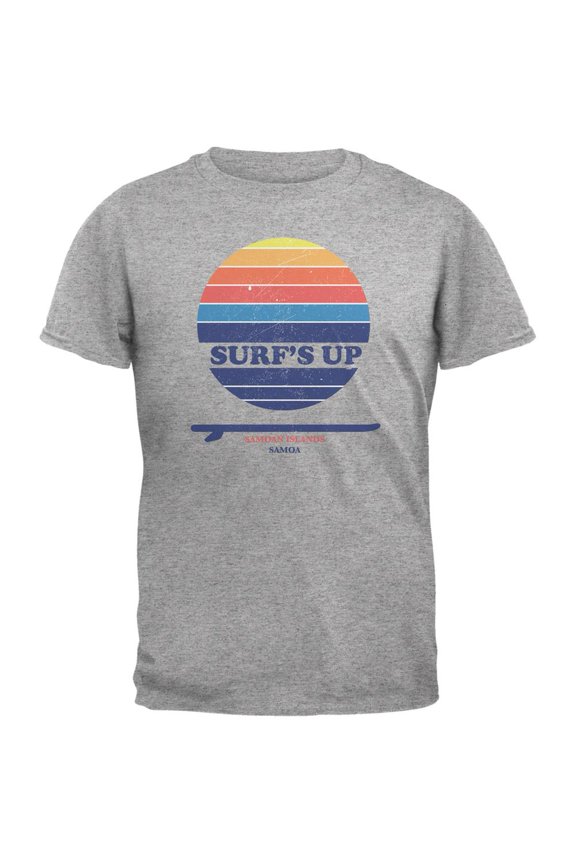 Surf's Up Samoan Islands Beach Heather Grey Adult T-Shirt - X-Large