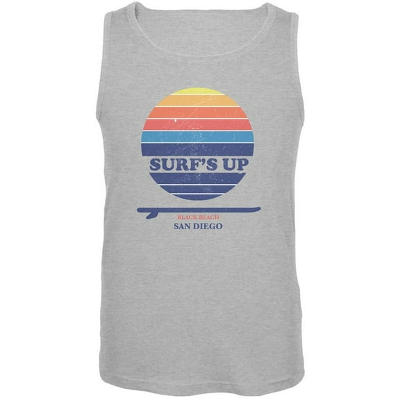 Surf's Up San Diego Beach Heather Grey Adult Tank Top - X-Large