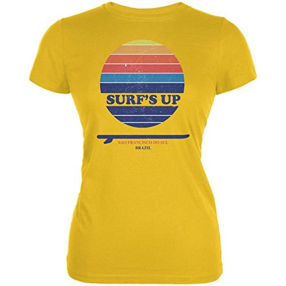 Surf's Up Sao Francisco Do Sui Brazil Juniors Soft T Shirt Bright Yellow LG
