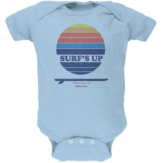 Surf's Up White Beach Okinawa Soft Baby One Piece Light Blue 0-3 M