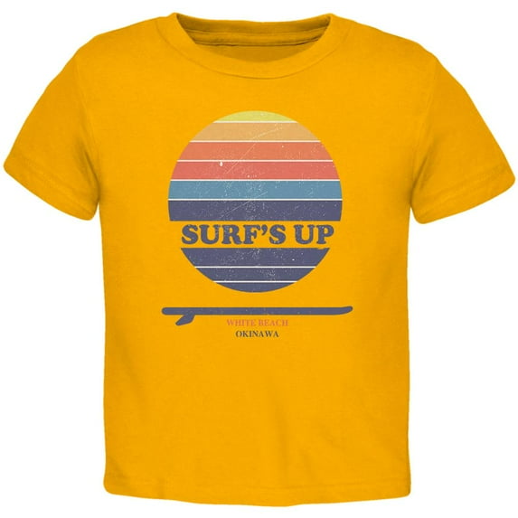 Surf's Up White Beach Okinawa Toddler T Shirt Gold 2T