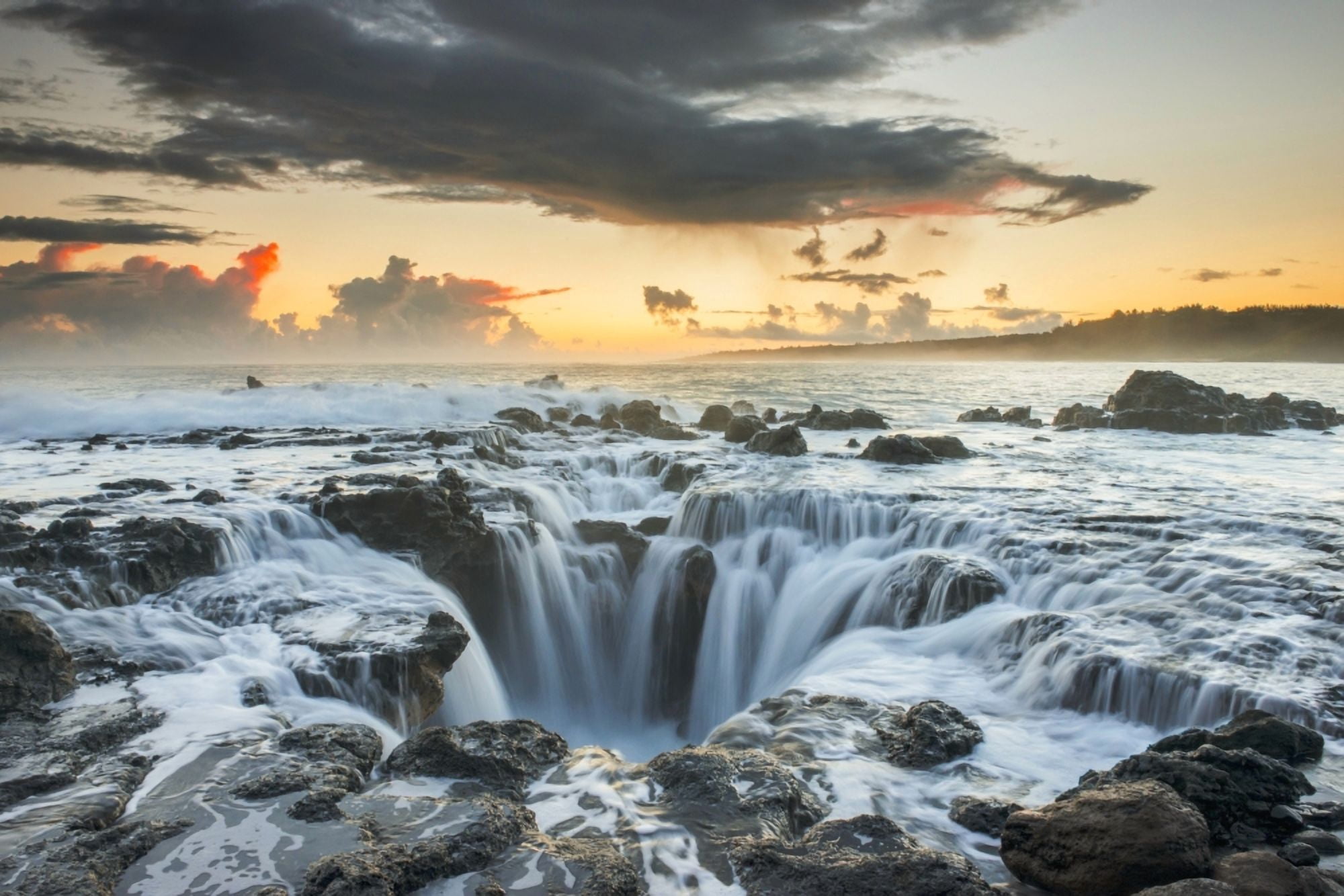 Surf spills into a hole in a rock outcrop on the east side of Kauai Kauai Hawaii United States of America Canvas Art - Carl Johnson Design Pics (19 x 12)