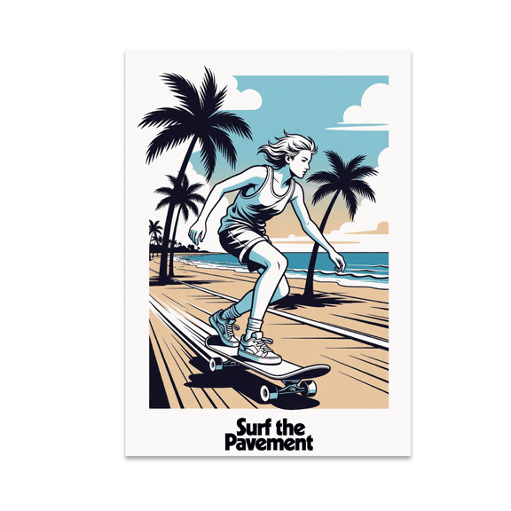 Surf the Pavement Coastal Skatercore Art - Teen Room Decor - 13x19 Poster Print