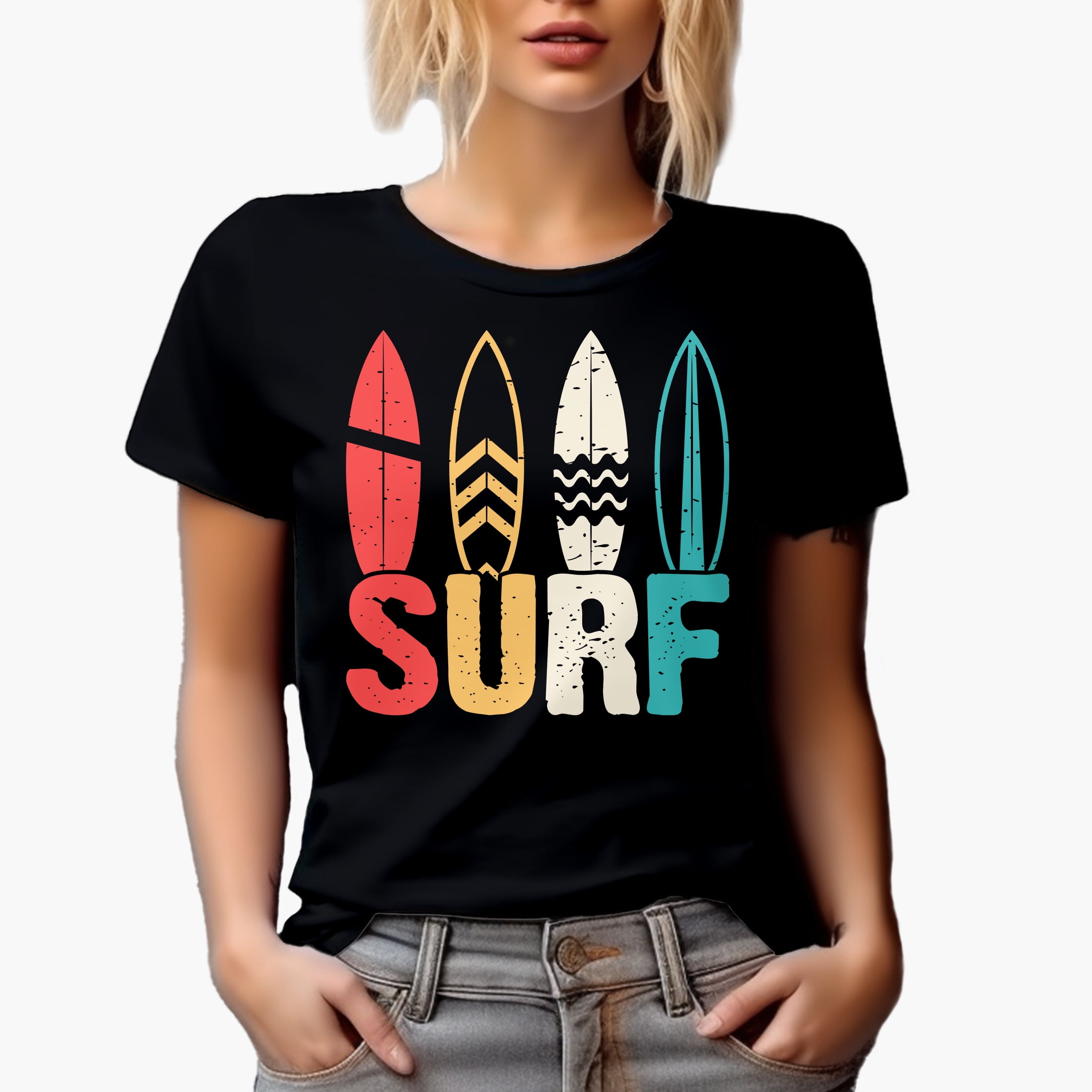 Surf with Surfboards, Black T-Shirt, Small
