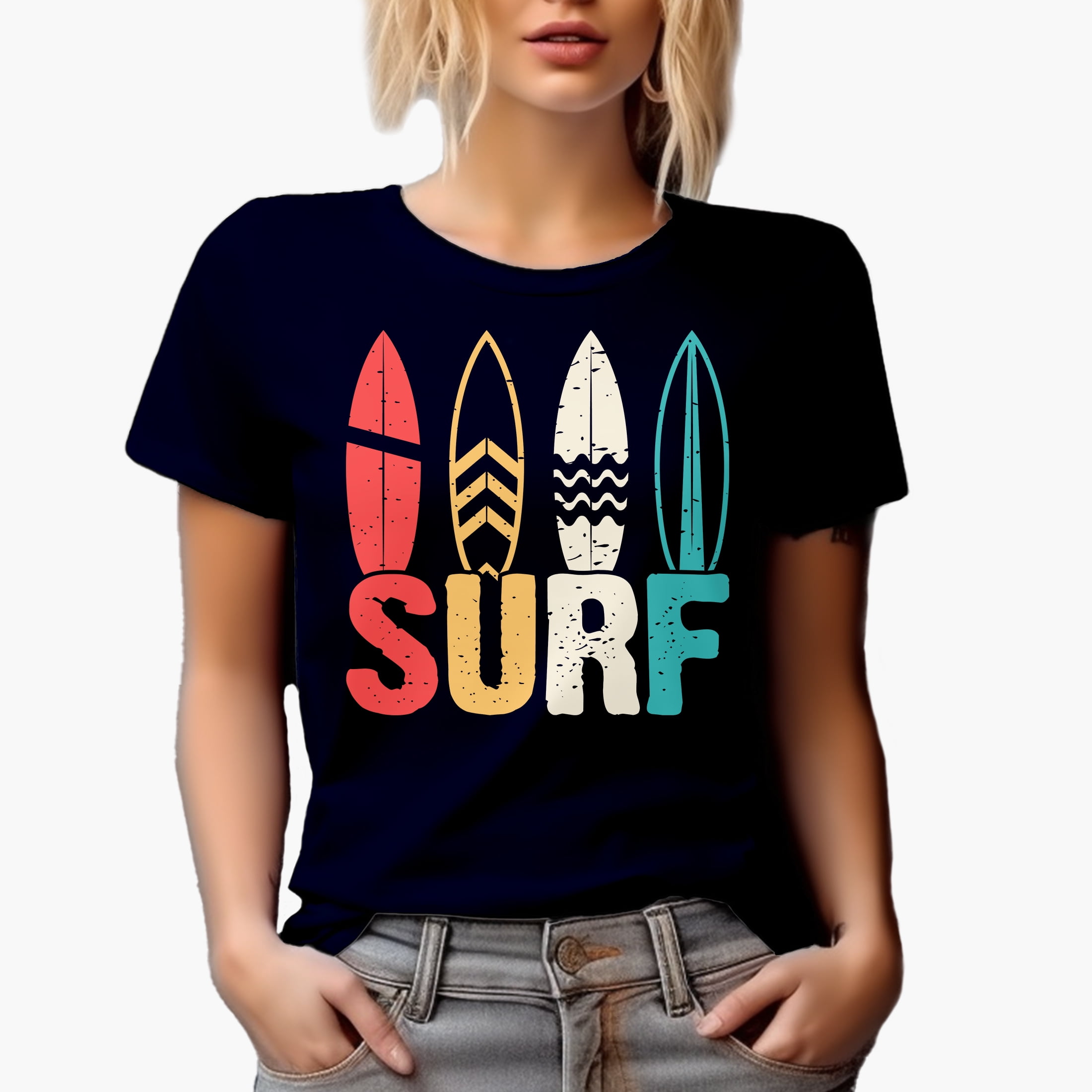 Surf with Surfboards, Navy Blue T-Shirt, 3XL